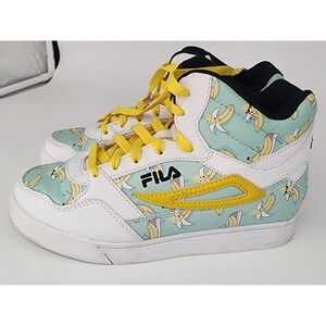 Fila High Top Sneakers Kids Size 3 White Teal Yellow Banana Print HTF Tennis